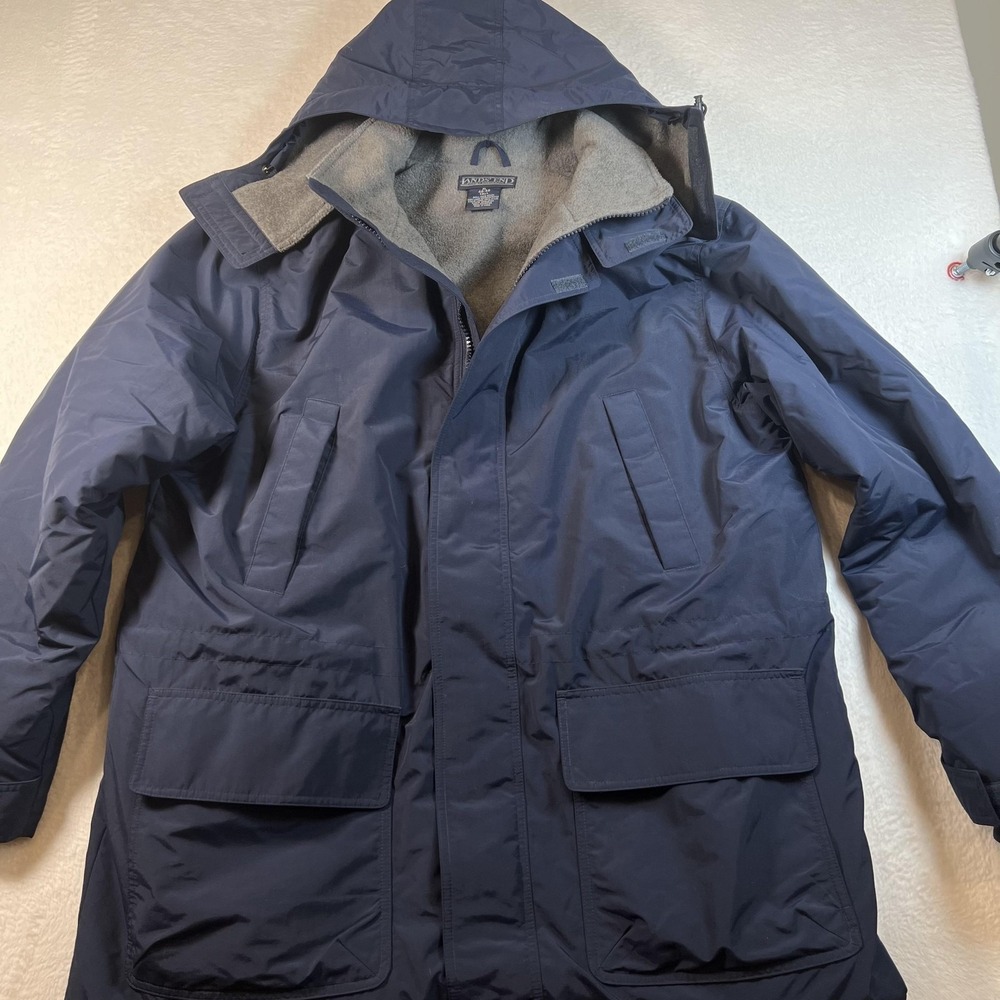 Lands' End Coat Mens XLT Blue Nylon Hooded Polartec Lined Full Zip Parka Winter